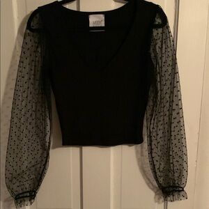 Beautiful Sheer Polka Dot Lace Long Sleeved Knit TopSize Large by Moon Ryder